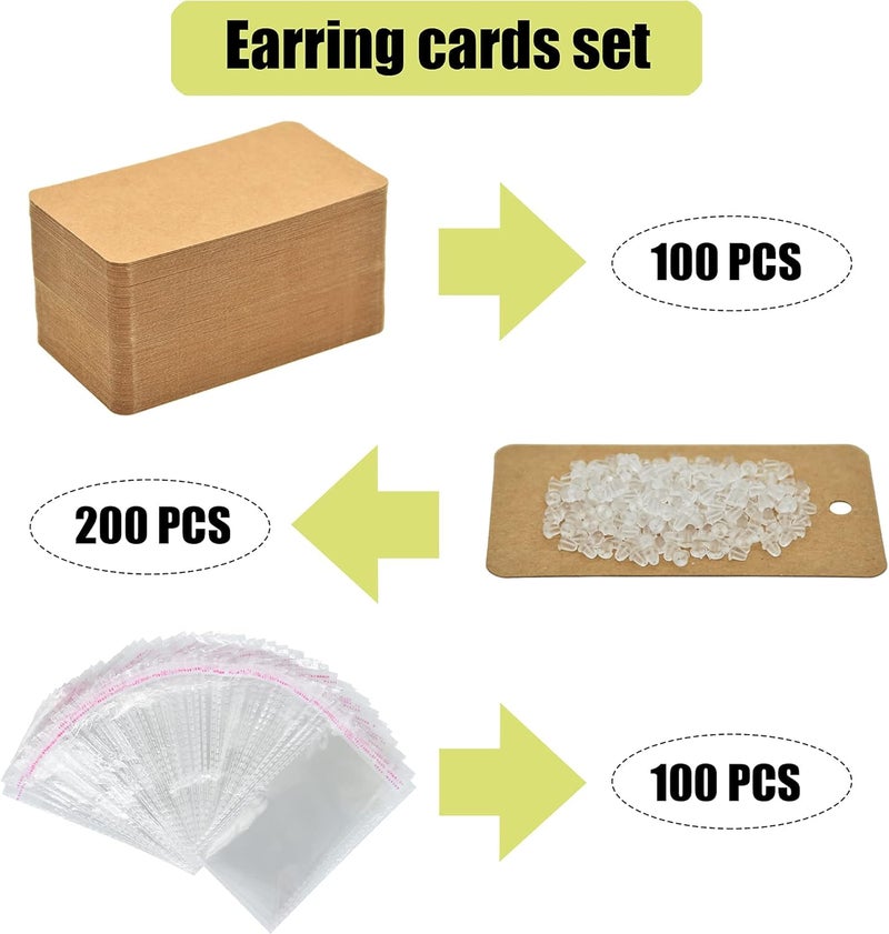 Twavang Brown Earring Display Cards with 100Pcs Earring Holder Cards, 200 Pcs Ear Backs and 100Pcs Jewelry Packaging Bags for Necklace Jewelry Display (3.5" x 2.3" Inches) - Image 3